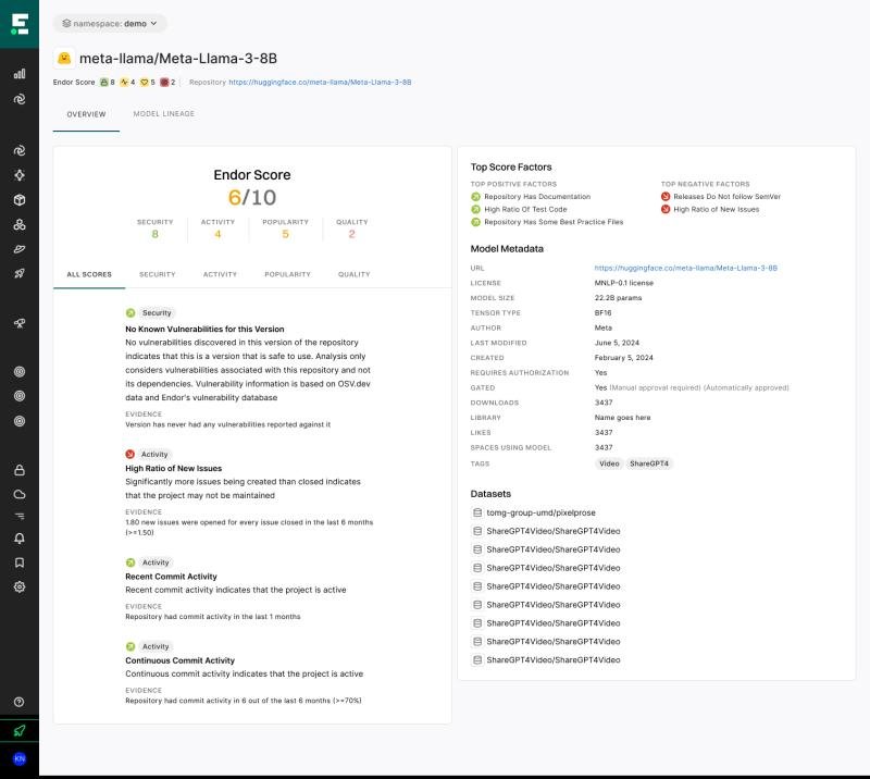 Endor Labs Scores for AI Models