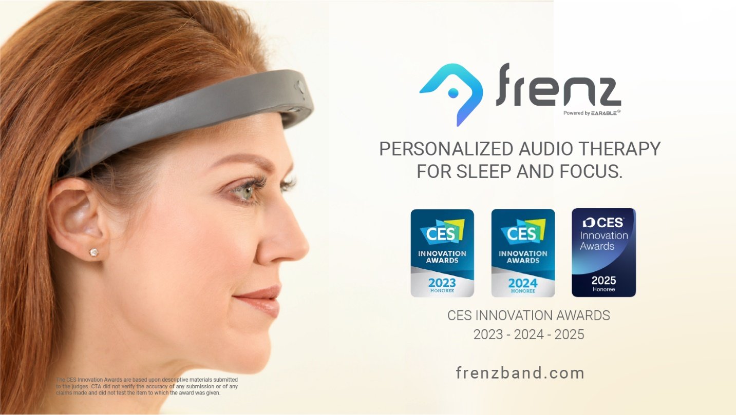 FRENZ Brainband by Earable Neuroscience is a 3x CES Innovation Award-winning AI wearable designed to optimize sleep, focus, and cognitive performance