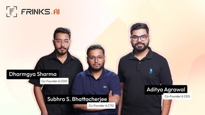 From left to right: Dharmgya Sharma (Co-Founder & COO), Subhra S. Bhattacherjee (Co-Founder & CTO), and Aditya Agrawal (Co-Founder & CEO) - the founding team of Frinks AI and proud alumni of IIT Hyderabad. From left to right: Dharmgya Sharma (Co-Founder & COO), Subhra S. Bhattacherjee (Co-Founder & CTO), and Aditya Agrawal (Co-Founder & CEO) - the founding team of Frinks AI and proud alumni of IIT Hyderabad.