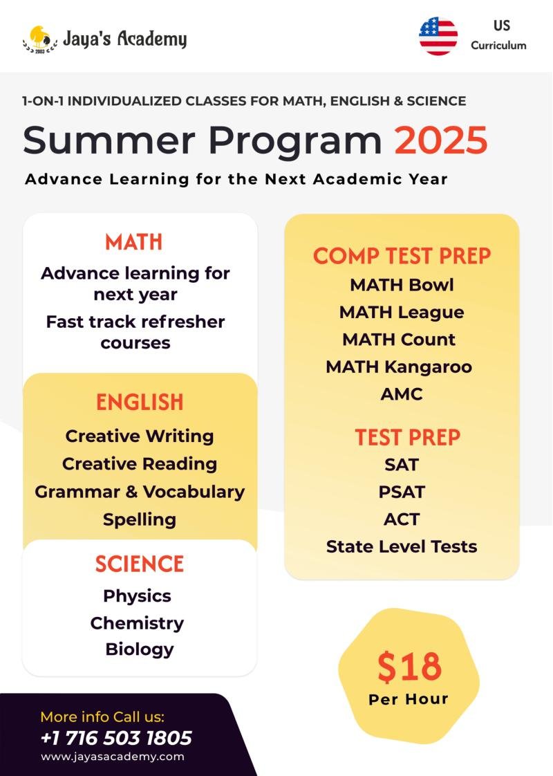 Jaya's Academy announces Summer Program 2025 for Students