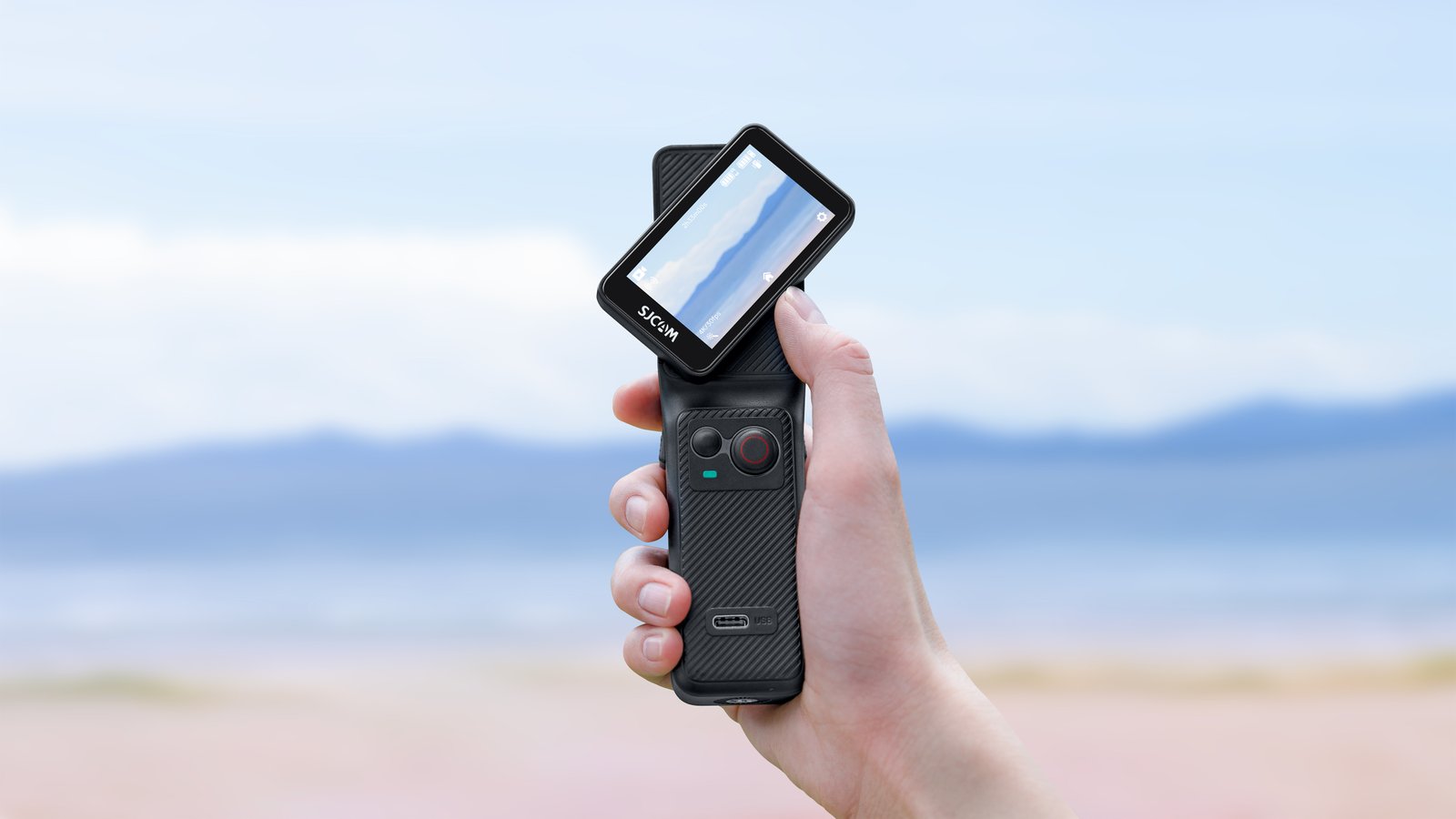 SJCAM C400 4K Action Camera with a rotating screen