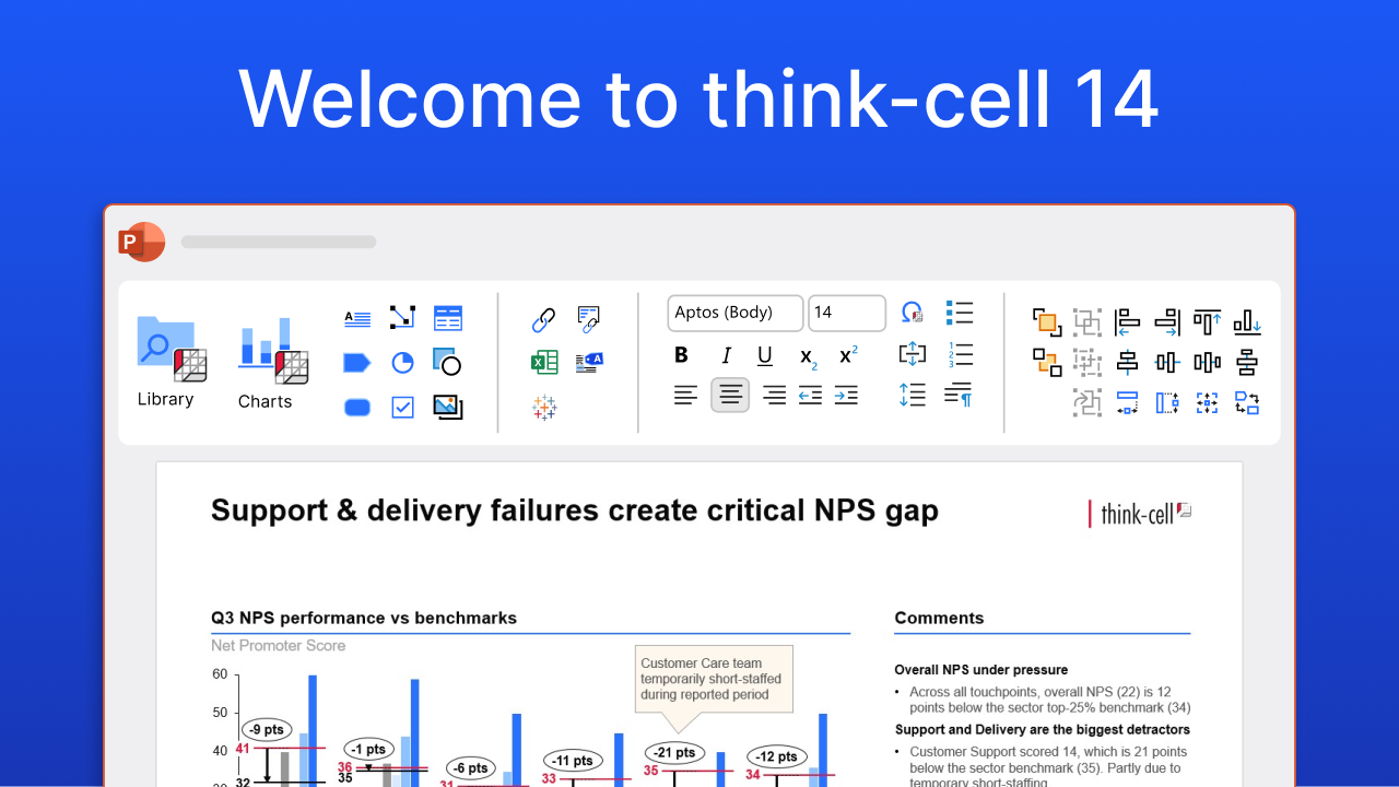 Newly released think-cell 14 gives users more efficiency and flexibility in charting, layout, and the full range of PowerPoint workflows