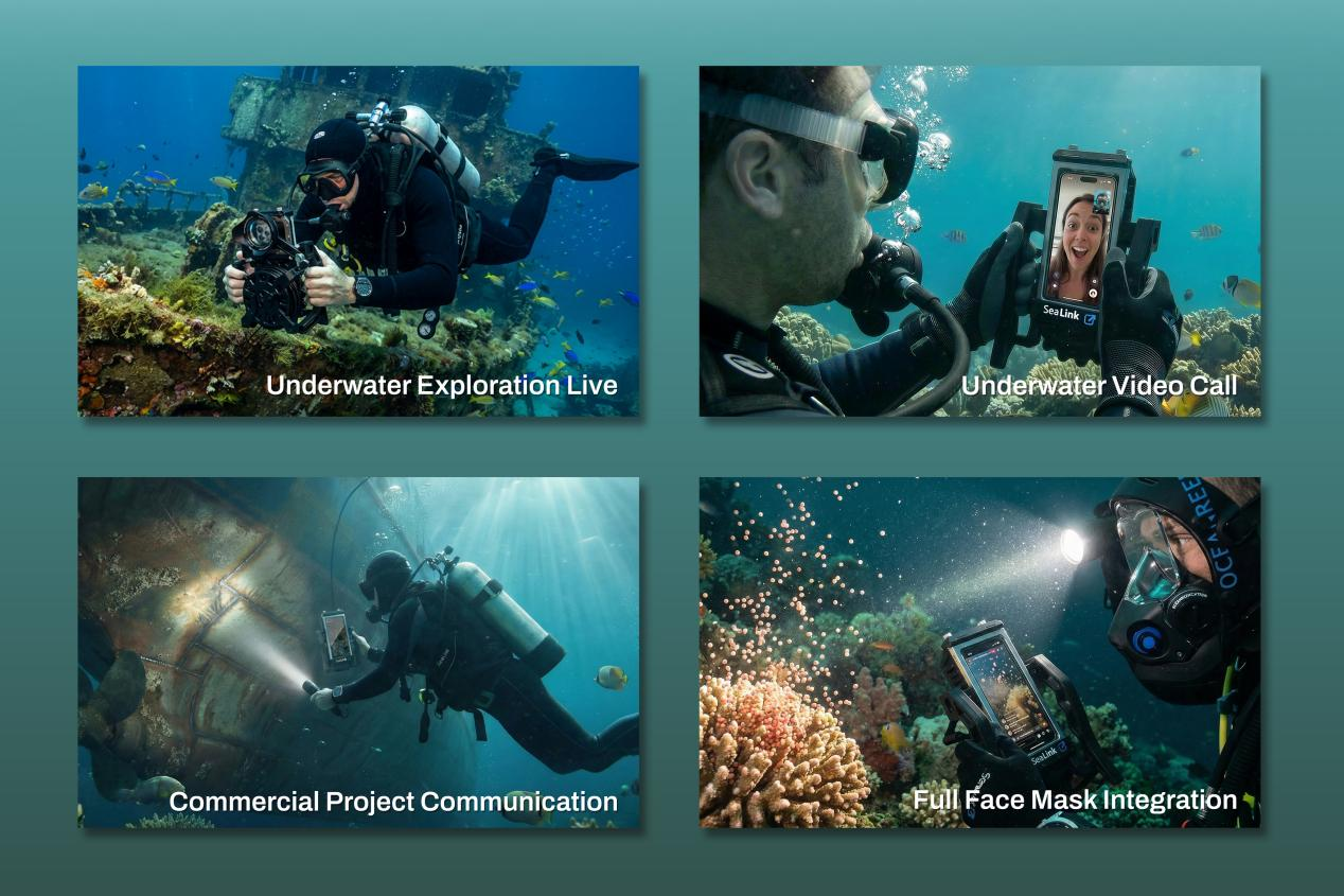 Diver using DIVEVOLK SeaLink device for underwater communication