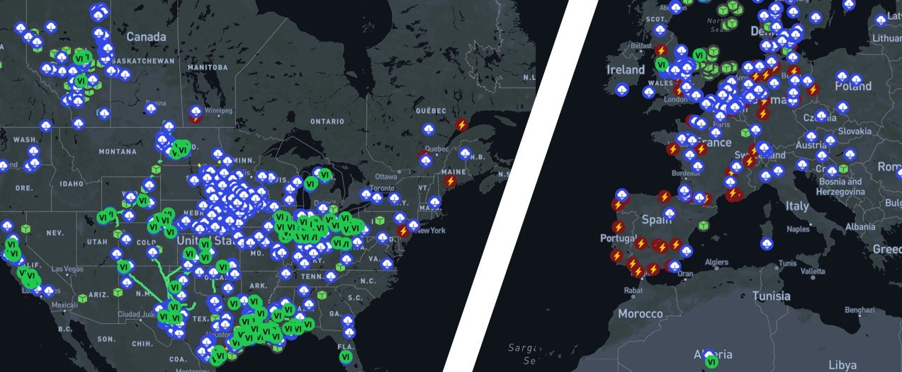 CarbonStorage.io screenshot of the map covering CCUS, hydrogen, and low carbon projects.