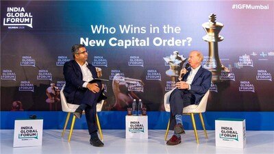 Manoj Ladwa, Chairman, India Global Forum, in conversation with Howard Morgan, Chairman, B Capital, during the headline fireside session at IGF Mumbai 2026