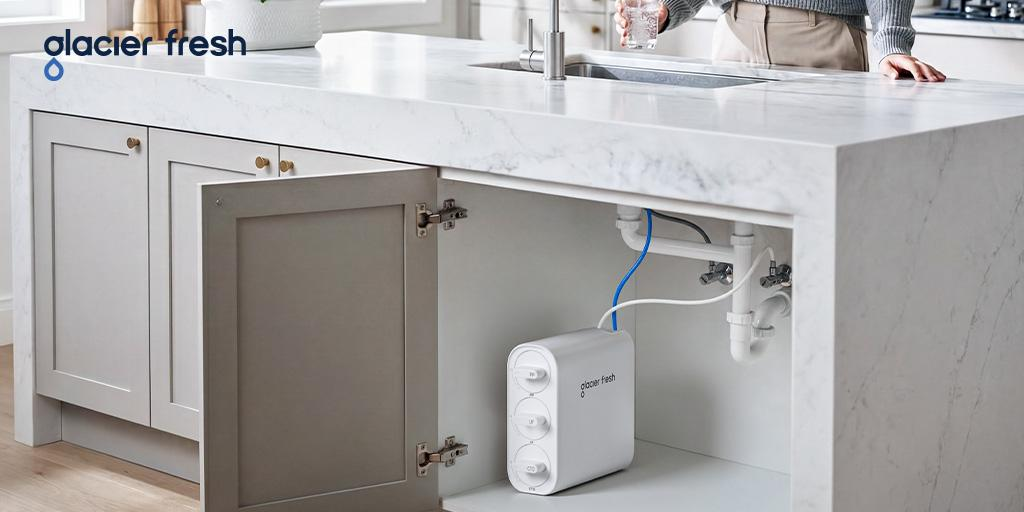 Glacier Fresh U06 under sink ultrafiltration water filter in a modern kitchen