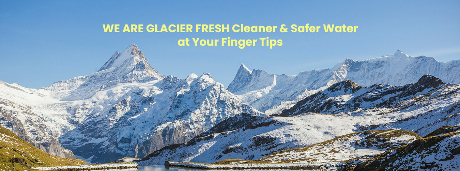 Snow-covered mountain range representing pure water and Glacier Fresh water filtration brand