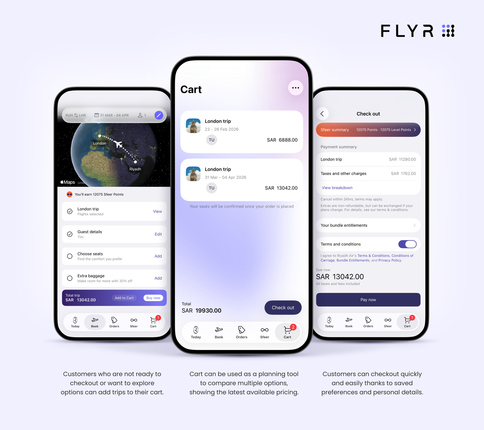 Screenshots of Riyadh Air, powered by FLYR