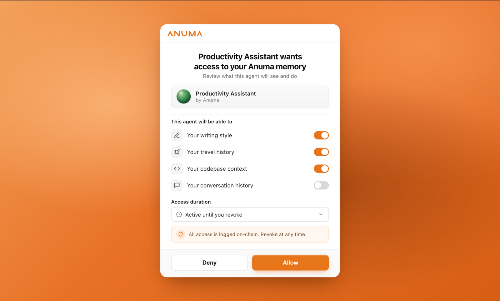 Anuma permission request interface